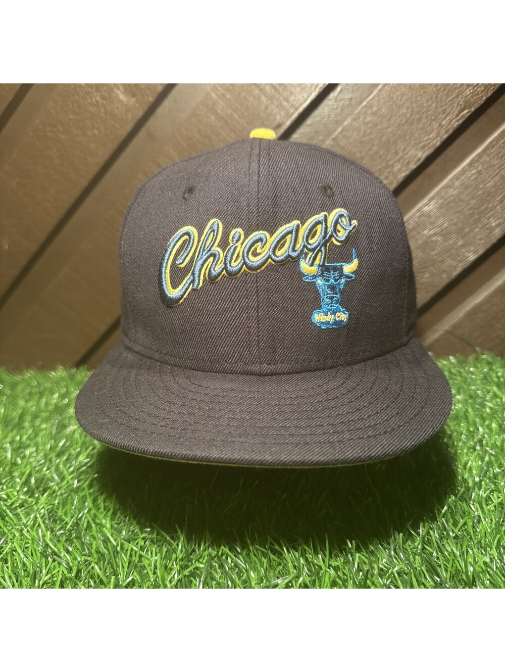New Era 9FIFTY Chicago Bulls Windy City Script Snapback Hat Black Teal Yellow